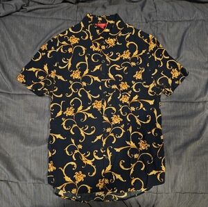 Guess Men's Navy & Gold Patterned Shirt